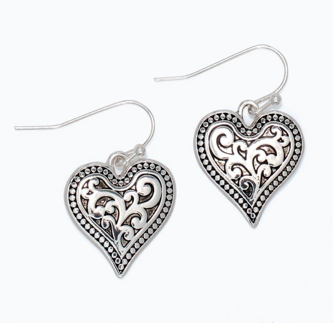 Silver Heart Scrollwork Earrings
