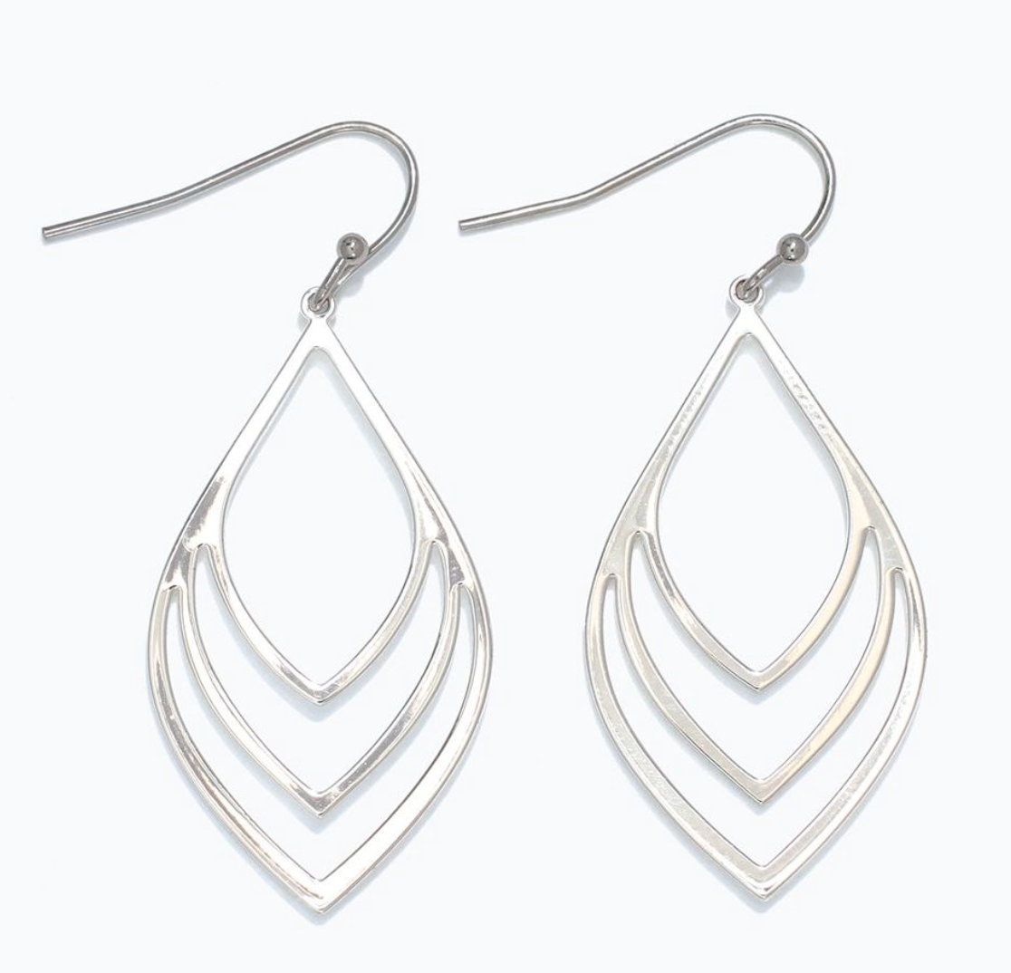 Three Tiered Silver Drop Earrings