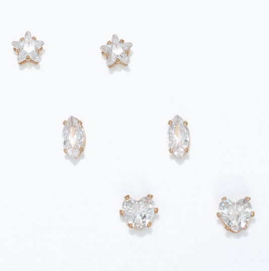 Gold CZ Trio Earrings