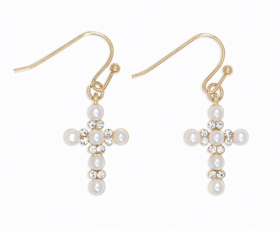 Pearl Cross Earrings