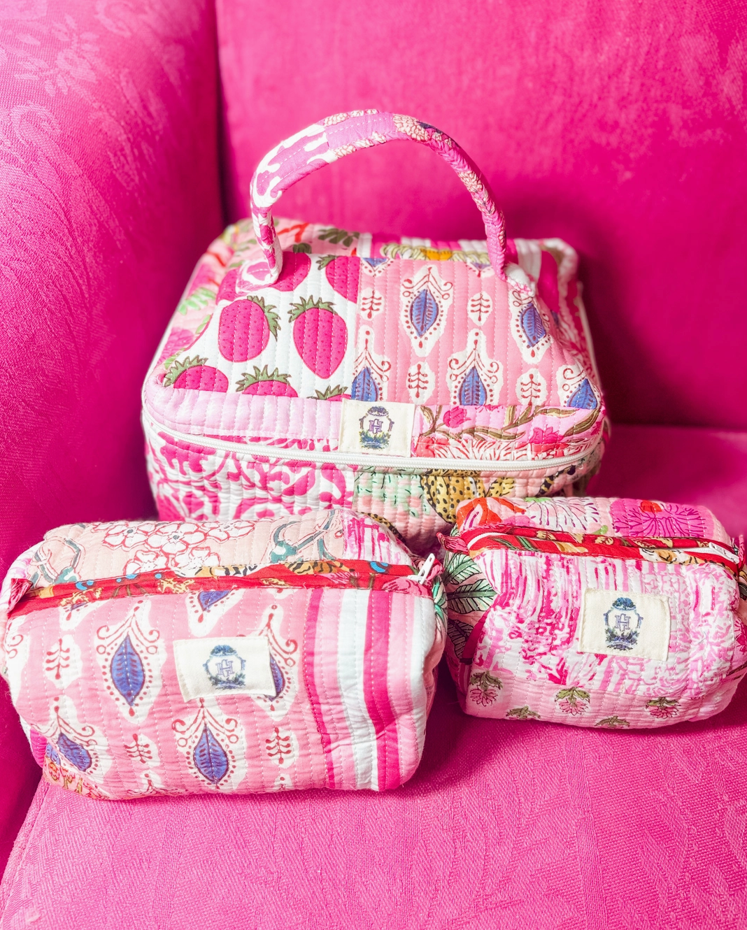 Pink City Quilted Cosmetic Bag