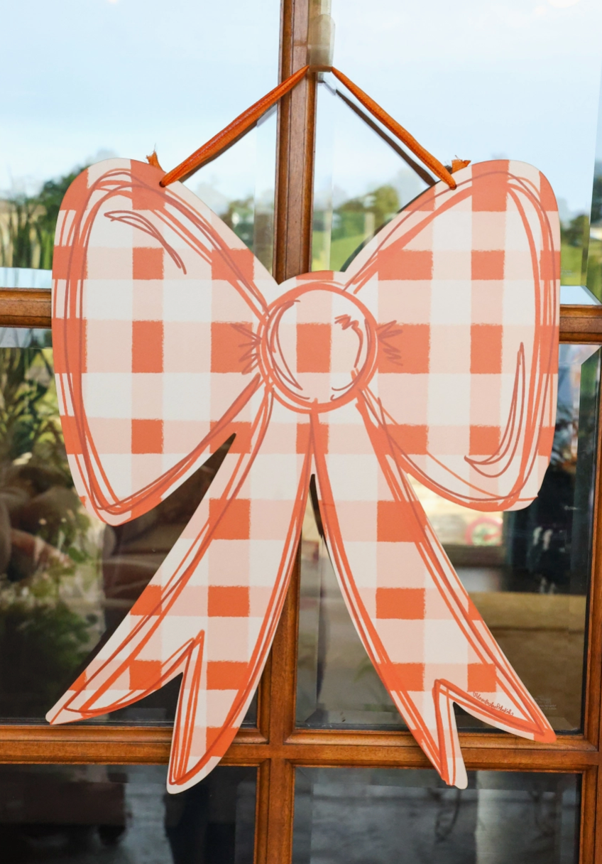 Orange Plaid Bow Door Hanger