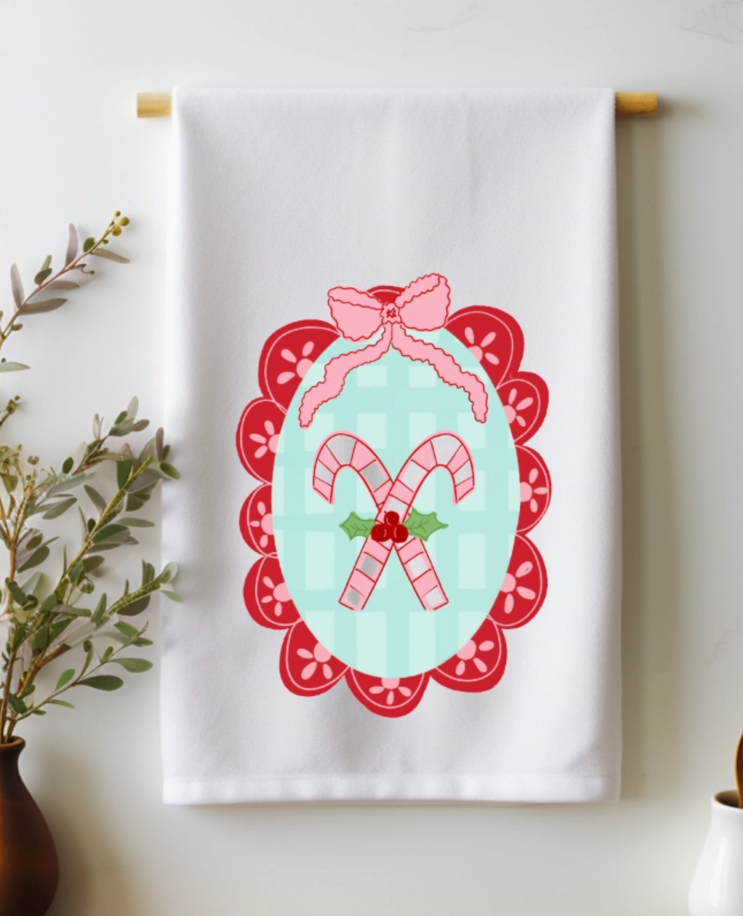 MT Scalloped Candy Cane Tea Towel
