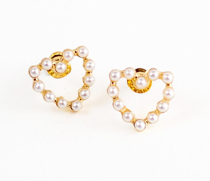 Heart Pearl Stud Earrings