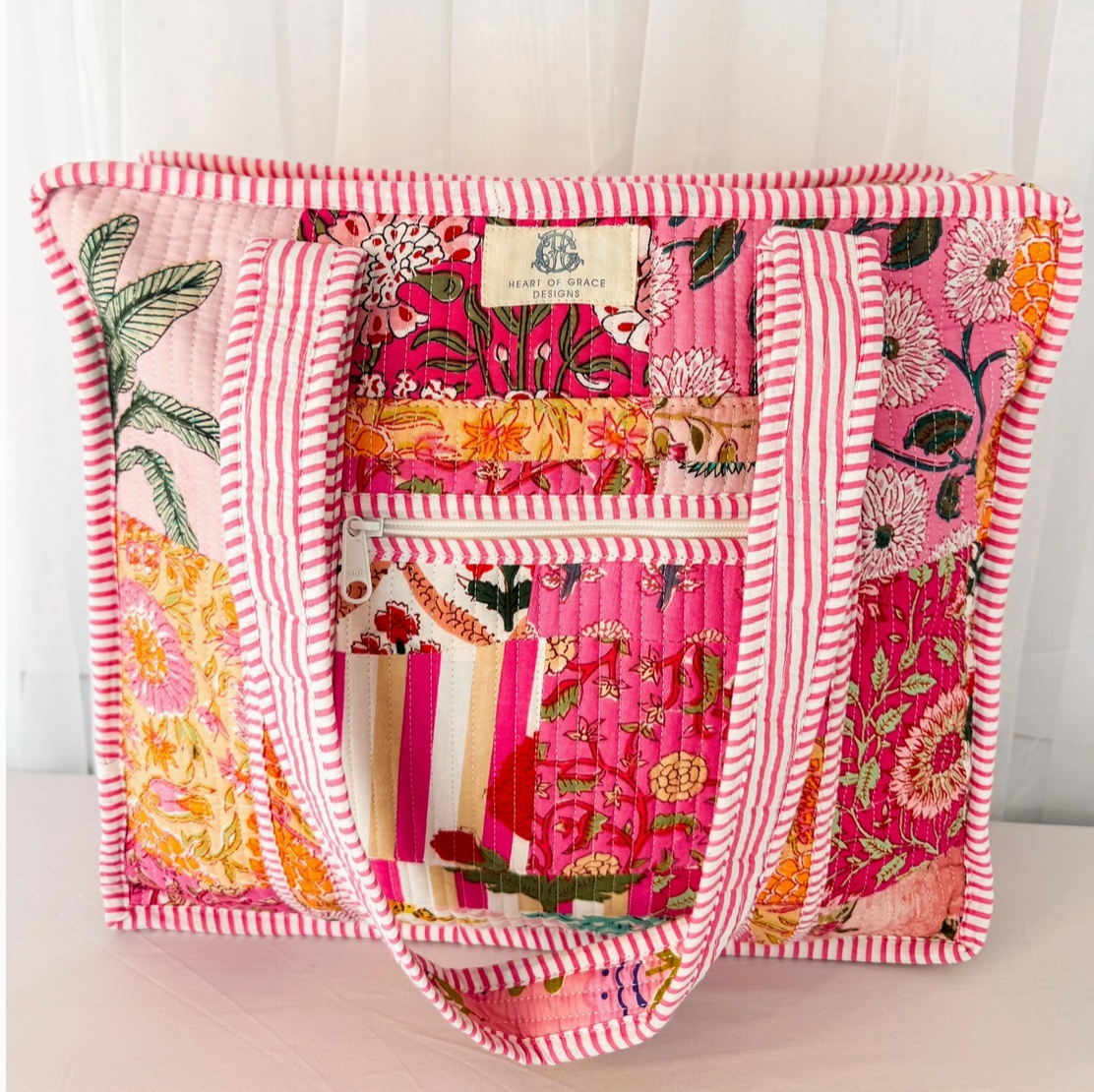 MT Pink City Large Quilted Tote Bag