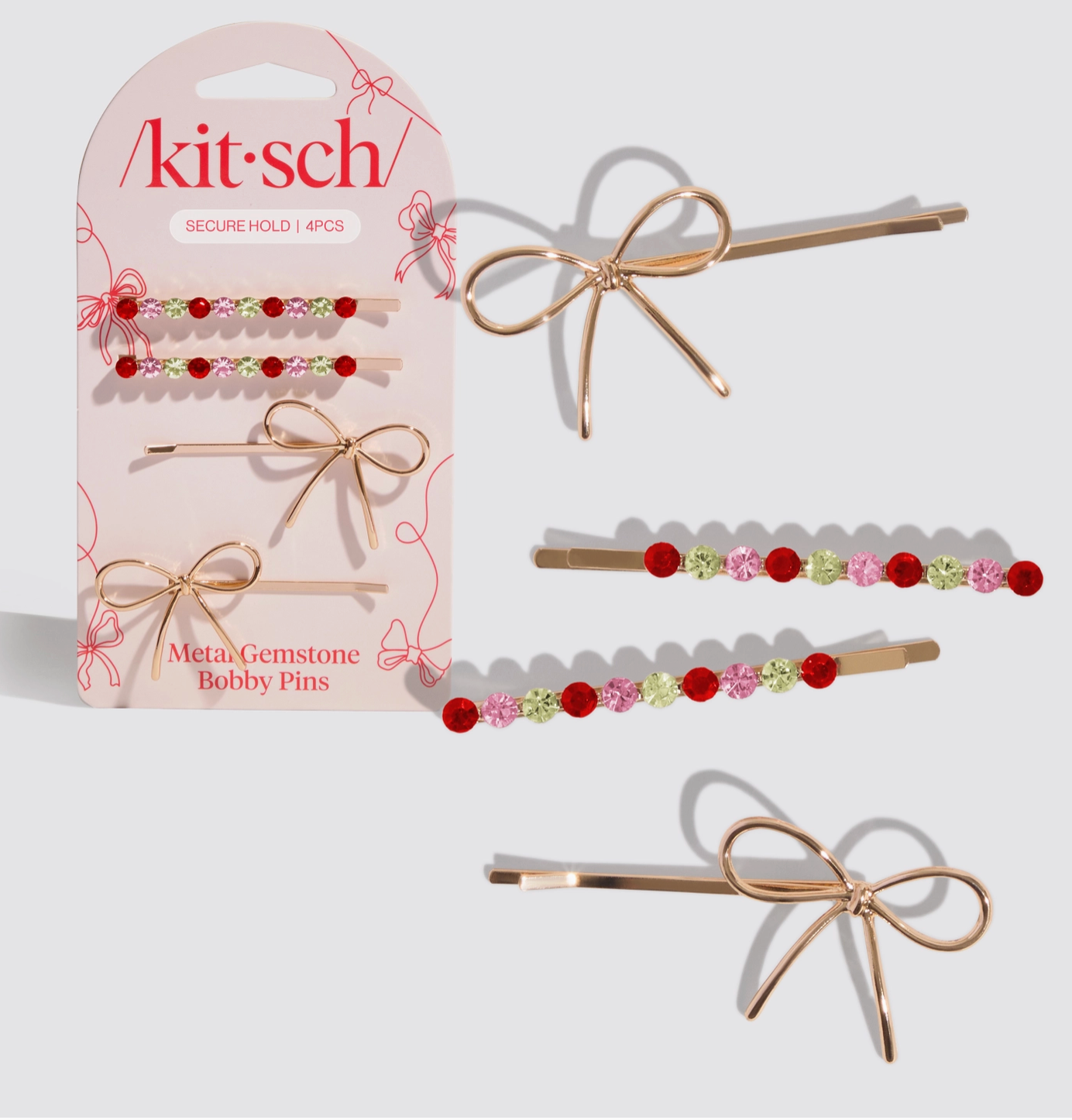 MT Holiday Gemstone and Bow Bobby Pins