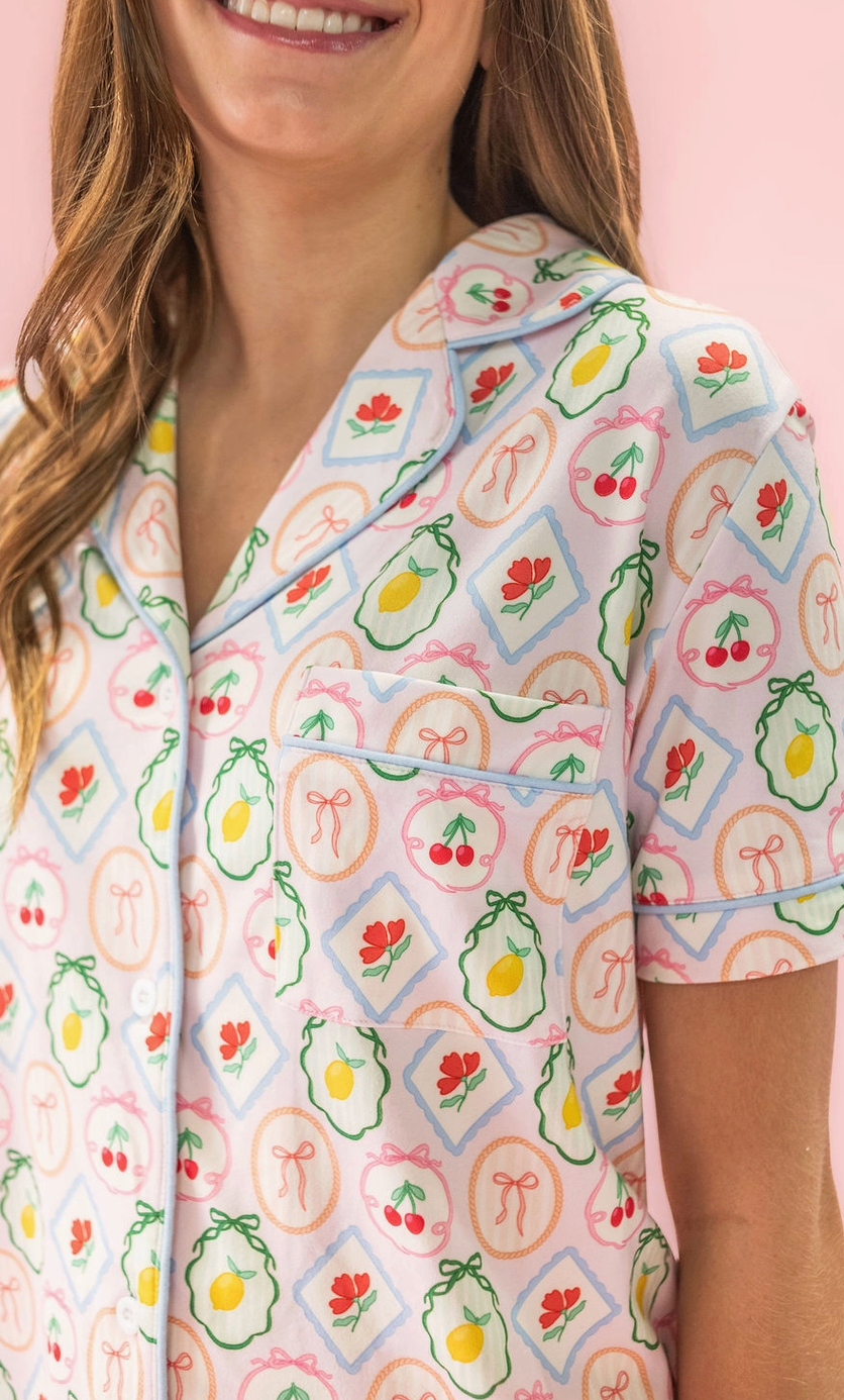 Fruit Cocktail Ruffle Hem Shorts Pajama Set