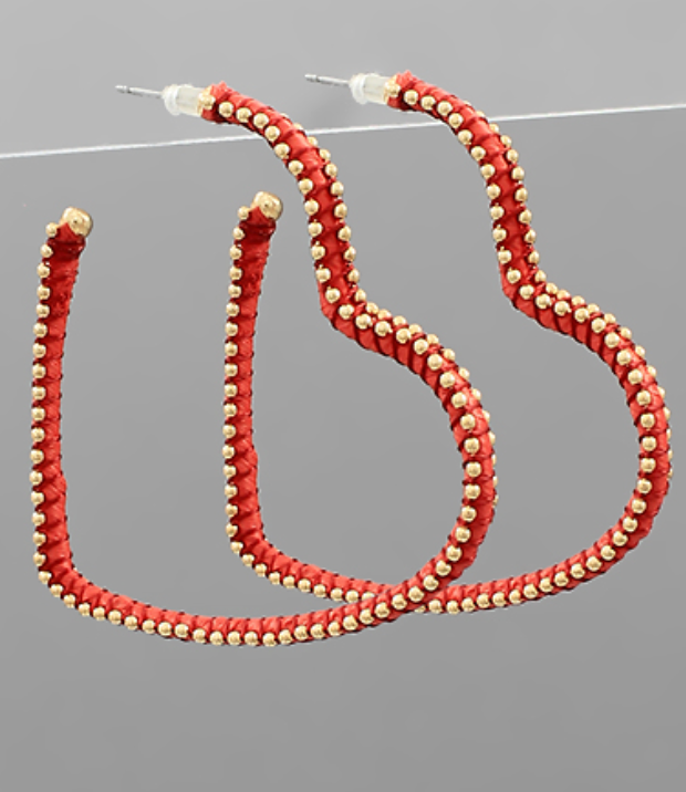Raffia Wrapped Heart Hoops