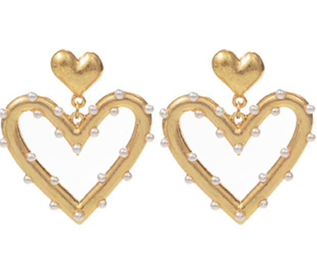 Metal Pearl Heart Drop Earrings