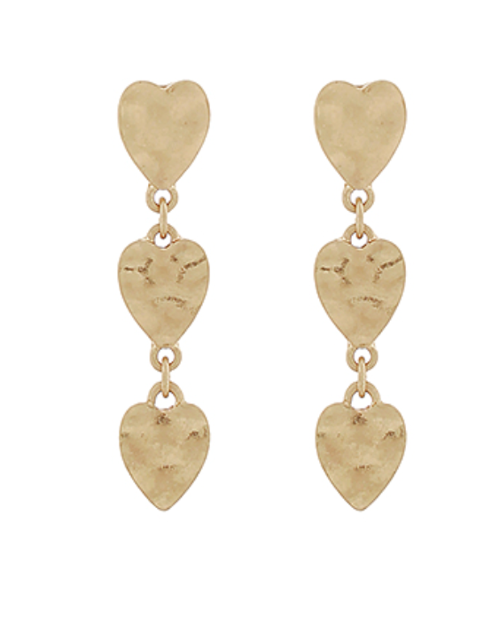 Hammered Heart 3 Drop Earrings