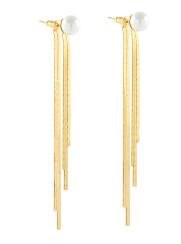 Pearl & Fringe Chain Front & Back Earrings