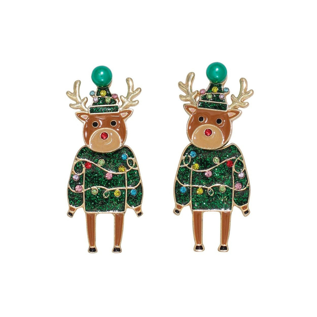 Rudolph in Green Sweater Stud Earrings