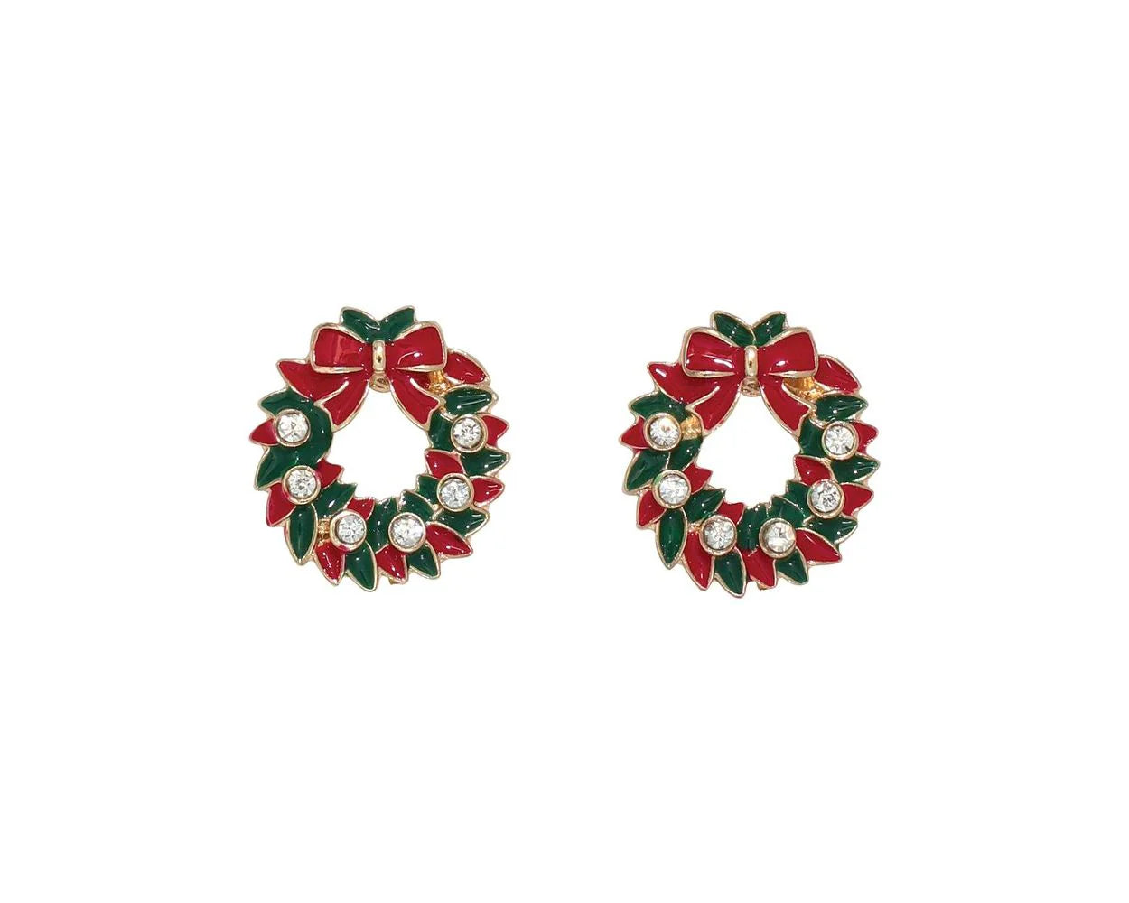 Holiday Wreaths With Crystals Earrings