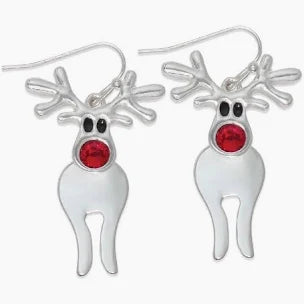 Silver Dancing Reindeer Dangle Earrings