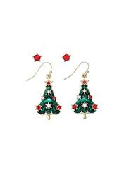 Christmas Tree and Red Crystal Earrings Set