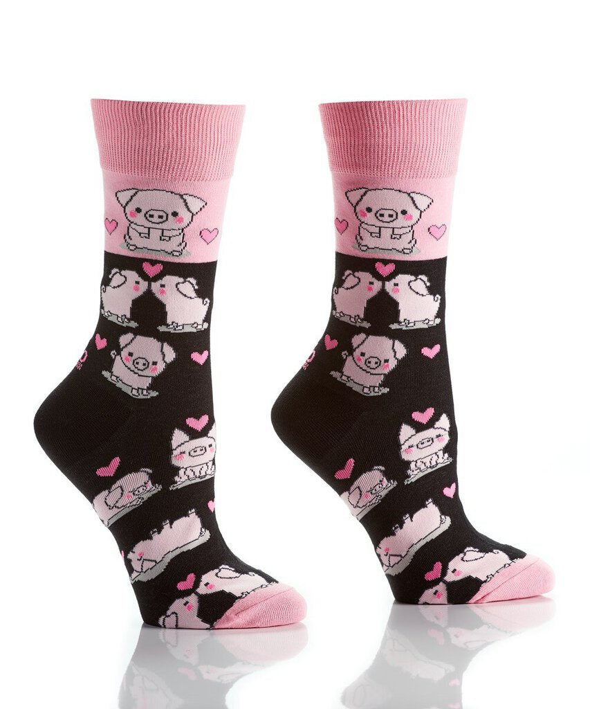 Women's Crew Sock, Kissing Pigs