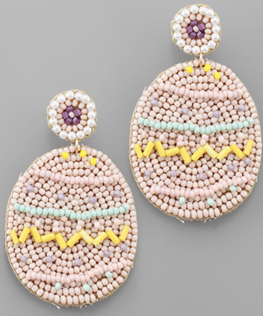 Easter Egg Beaded Earrings- Pink