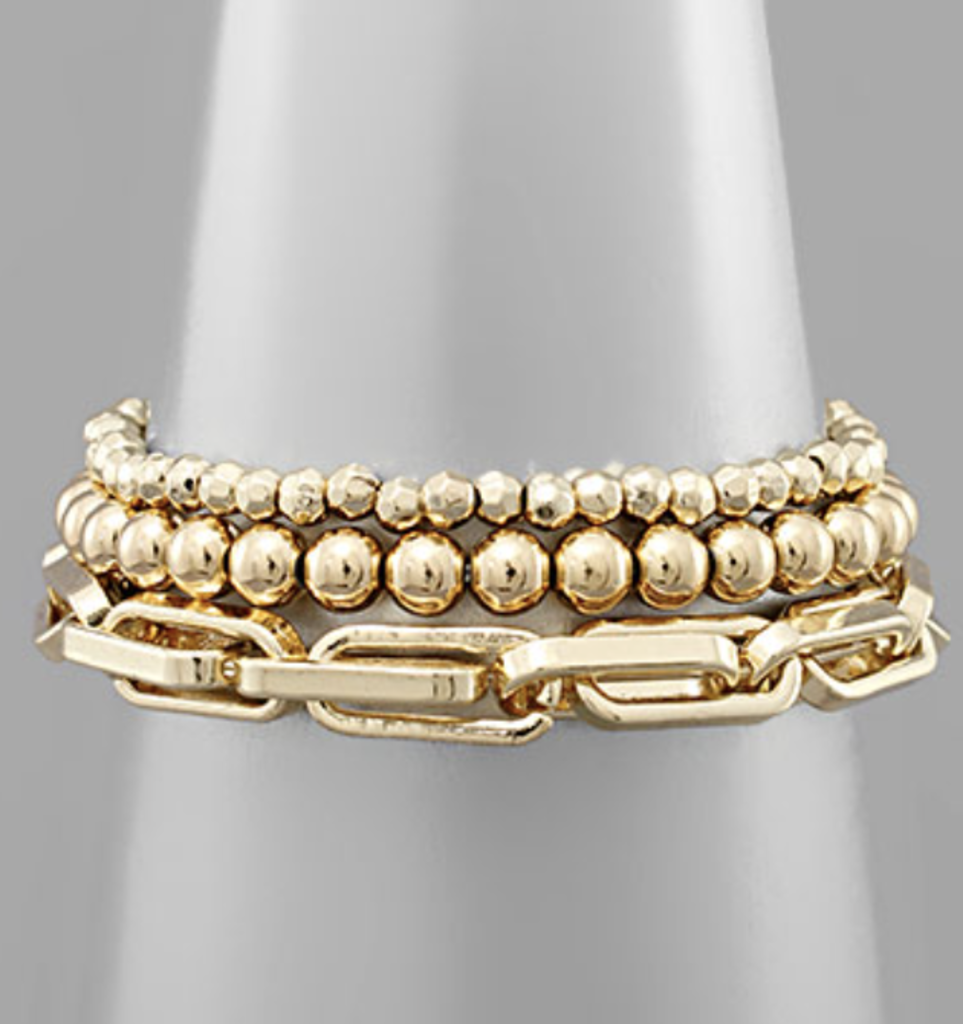 Three-Row Metal Ball & Link Bracelet