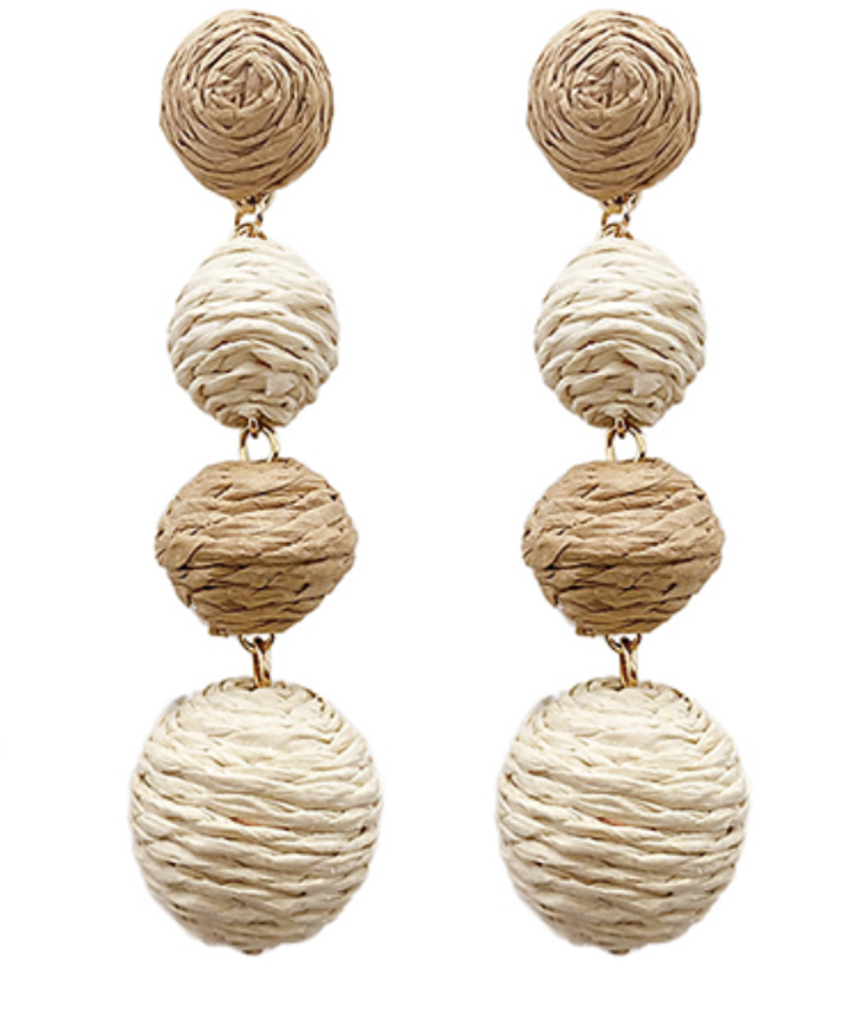 Raffia 3 Drop Earrings- Light Brown