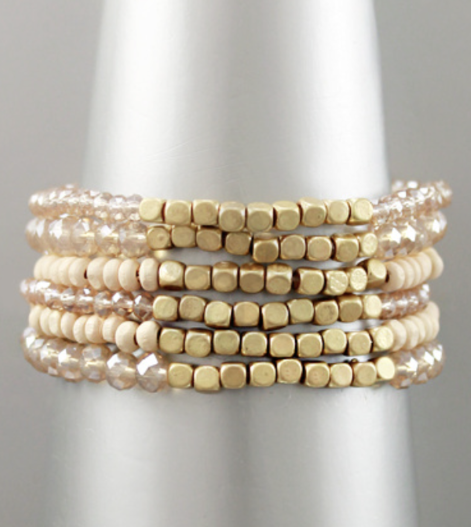 Layered Beaded Bracelet Set- Rose Gold