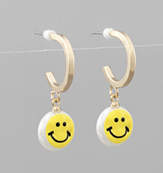 Smile Face Pearl Hoops