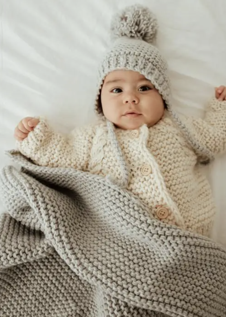 Ice Gray Garter Stitch Knit Blanket- 24"x24"