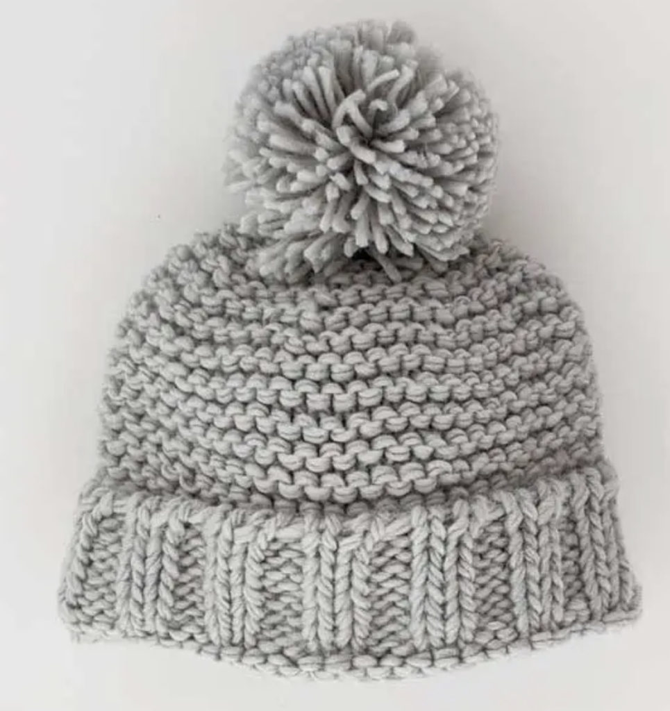 Ice Gray Garter Stitch Beanie Hat