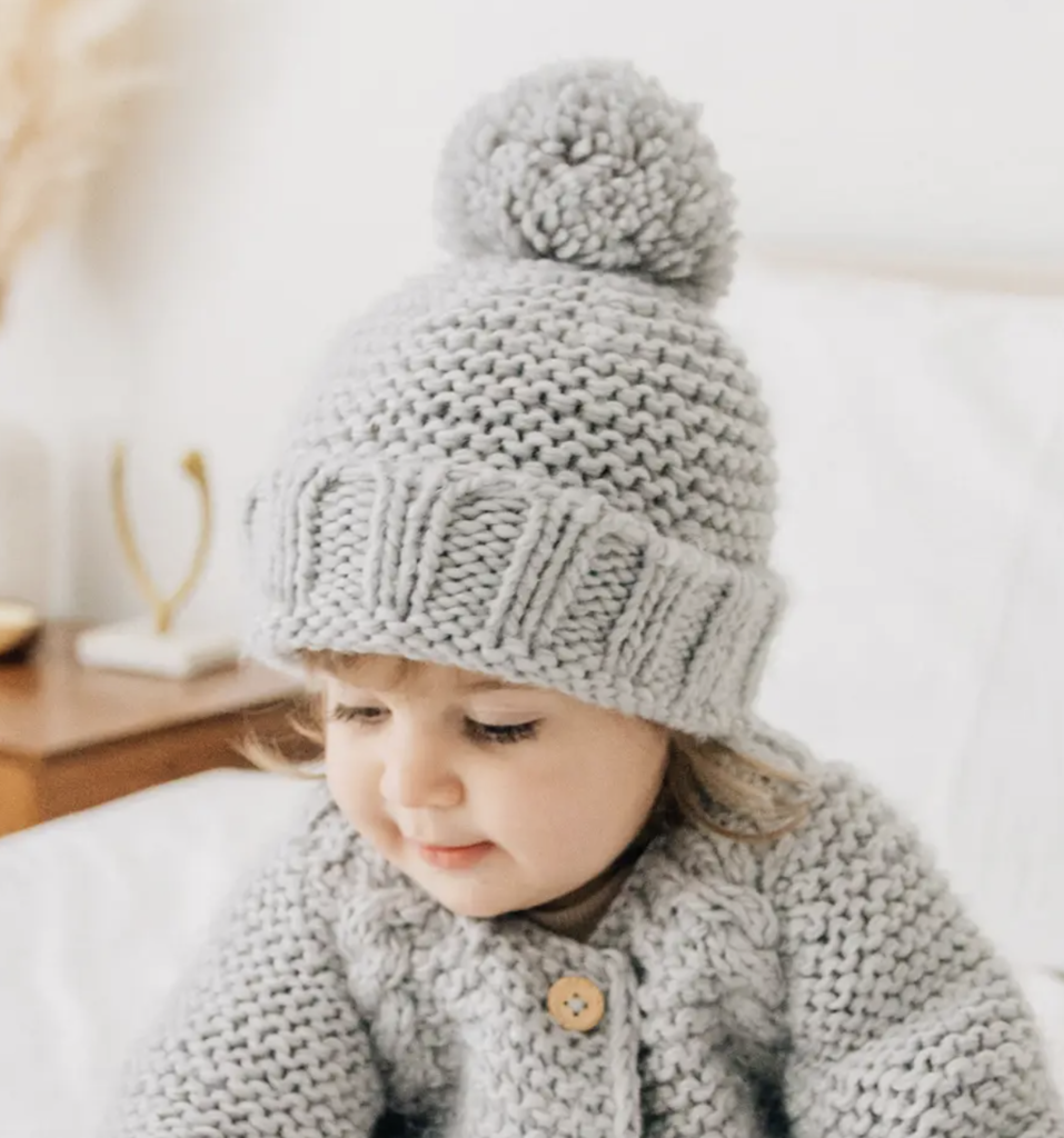Ice Gray Garter Stitch Beanie Hat