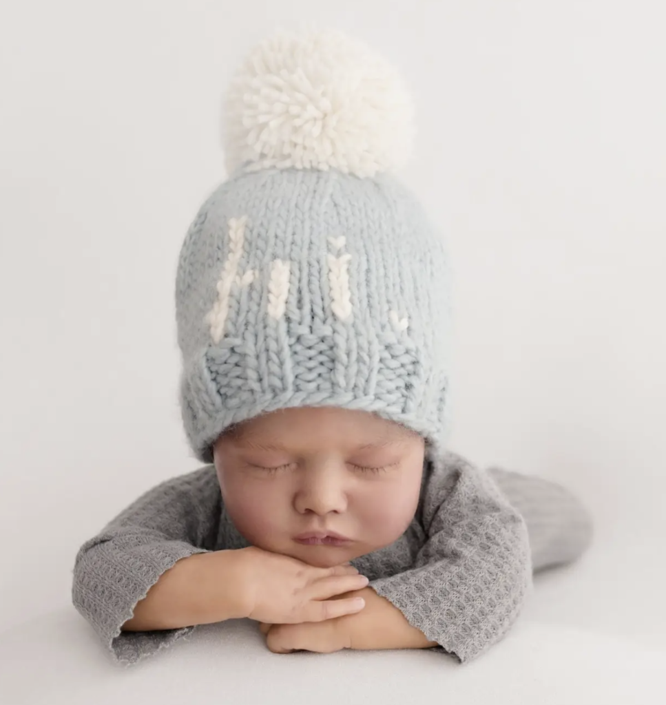 "hi" Surf Blue Hand Knit Beanie Hat- Newborn
