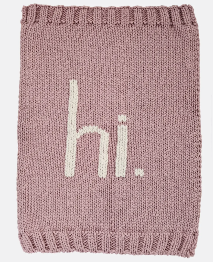 "hi" Hand Knit Blanket- Rosy Pink