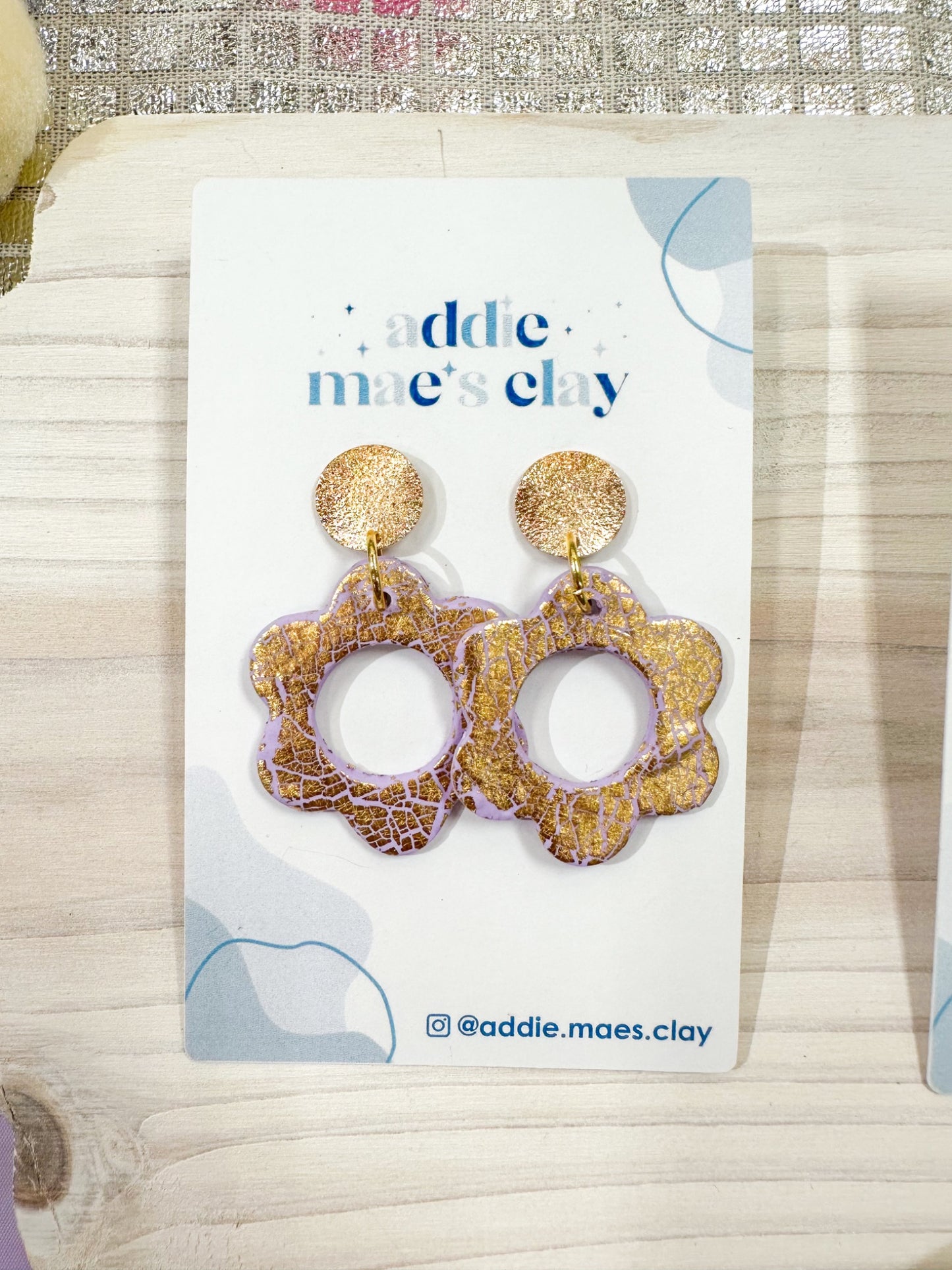 Purple & Gold Foil Flower Dangles - 1