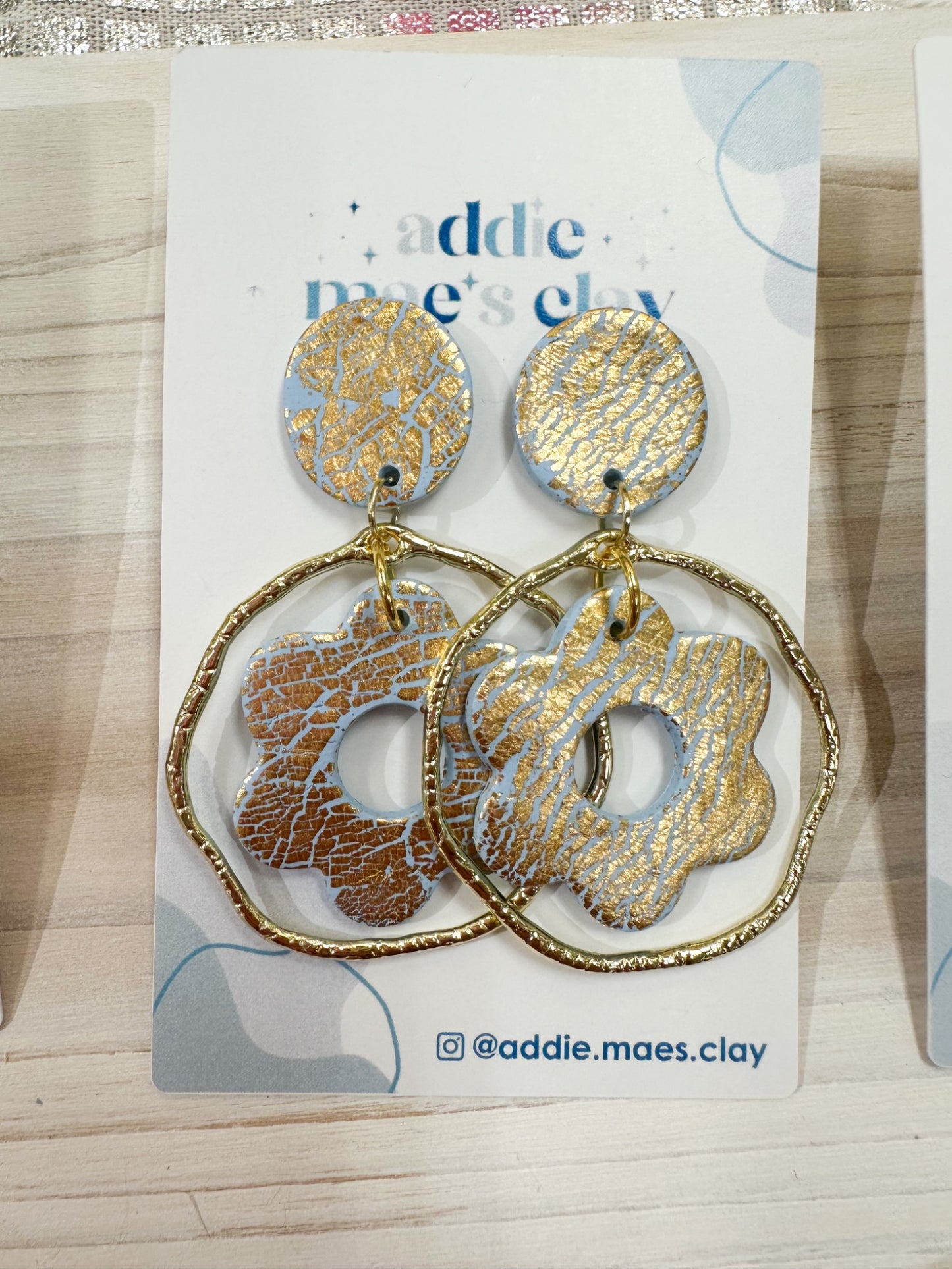 Large Blue & Gold Foil Flower Dangles - 1