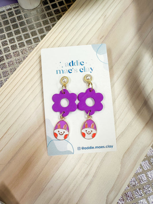 Purple Flower Pearl Dangles with Bunny Eggs  - 1