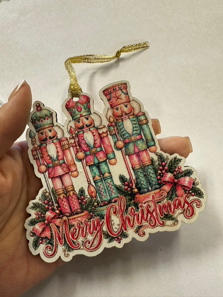 Nutcrackers Cutout Merry Christmas Ornament