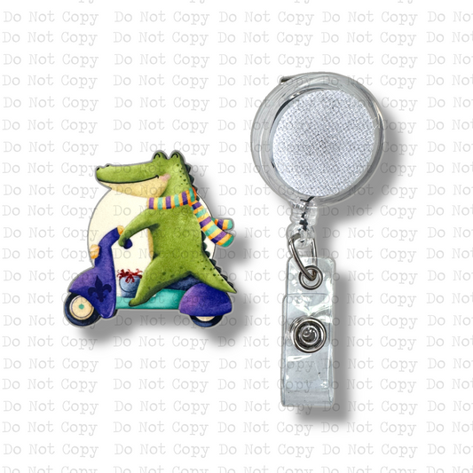 Mardi Alligator Moped Interchangeable Badge Button with Reel Option