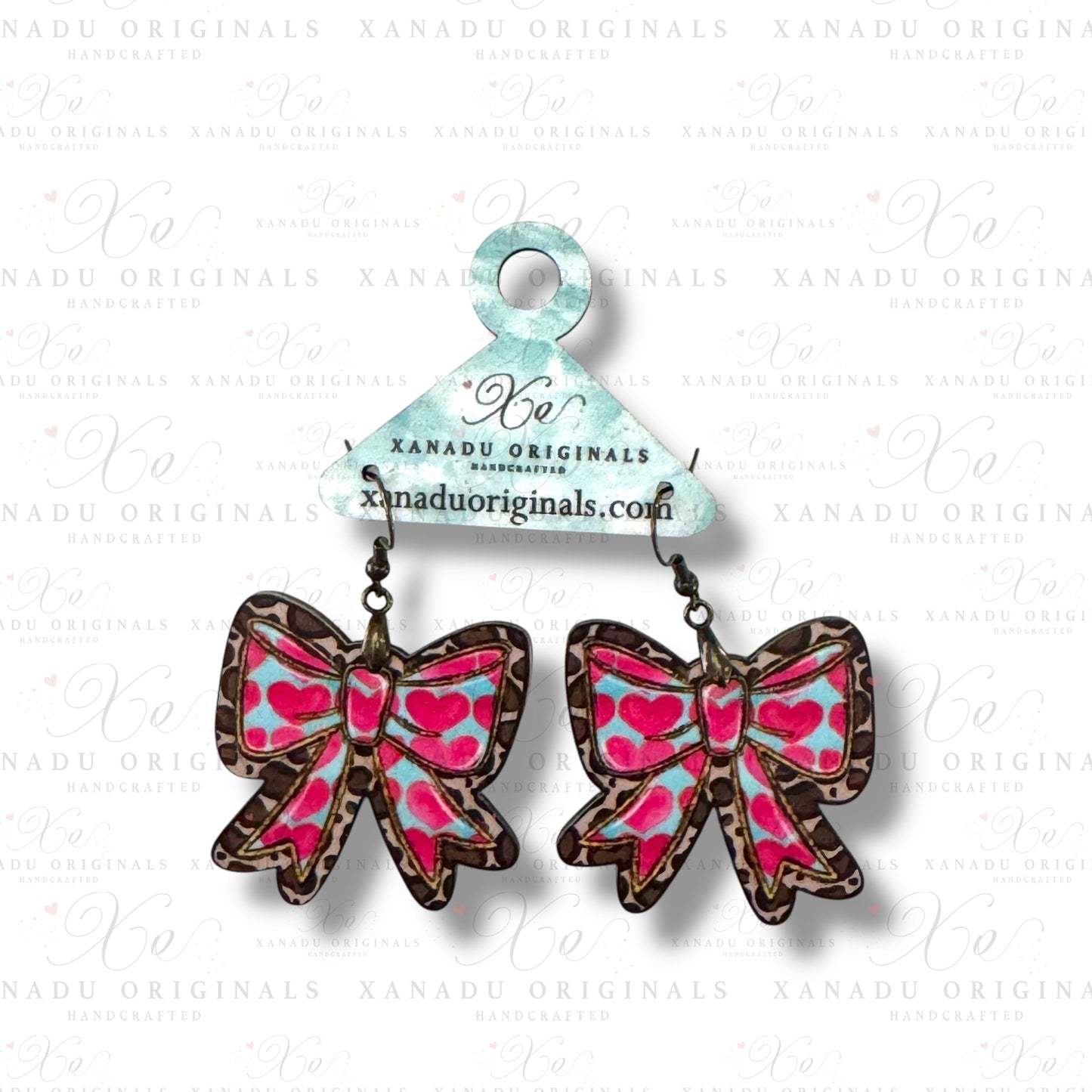 Cheetah Print Heart Bow Earrings
