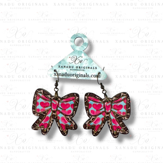 Cheetah Print Heart Bow Earrings