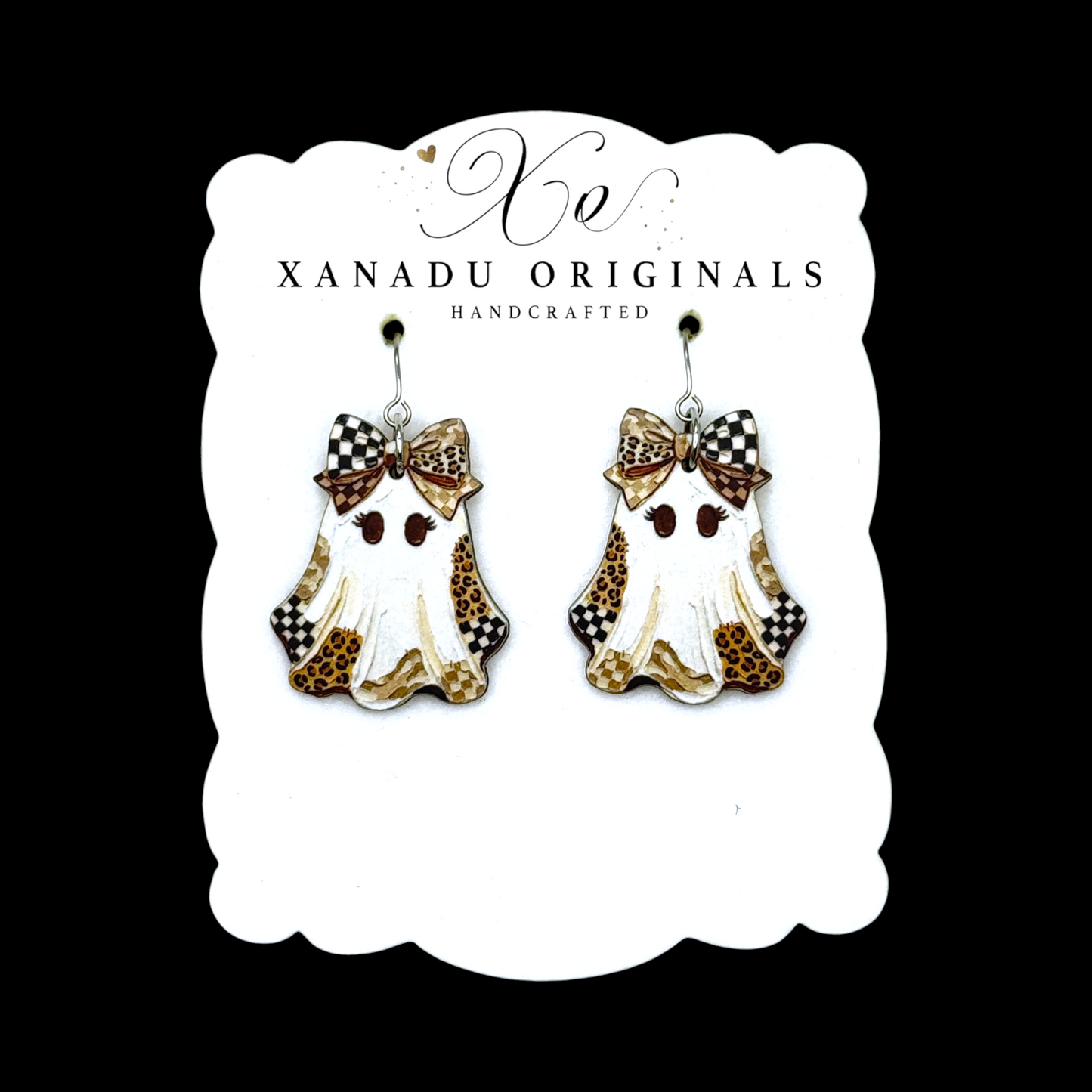 Leopard Patchwork Ghost Dangle Earrings