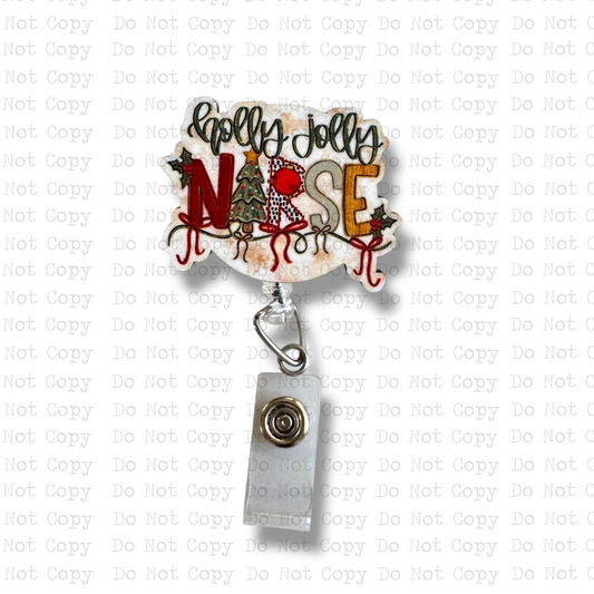 Holly Jolly Nurse Interchangeable Badge Button with Reel Option