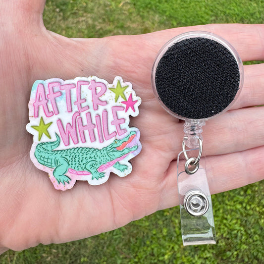 After While Crocodile Interchangeable Badge Button with Reel Option