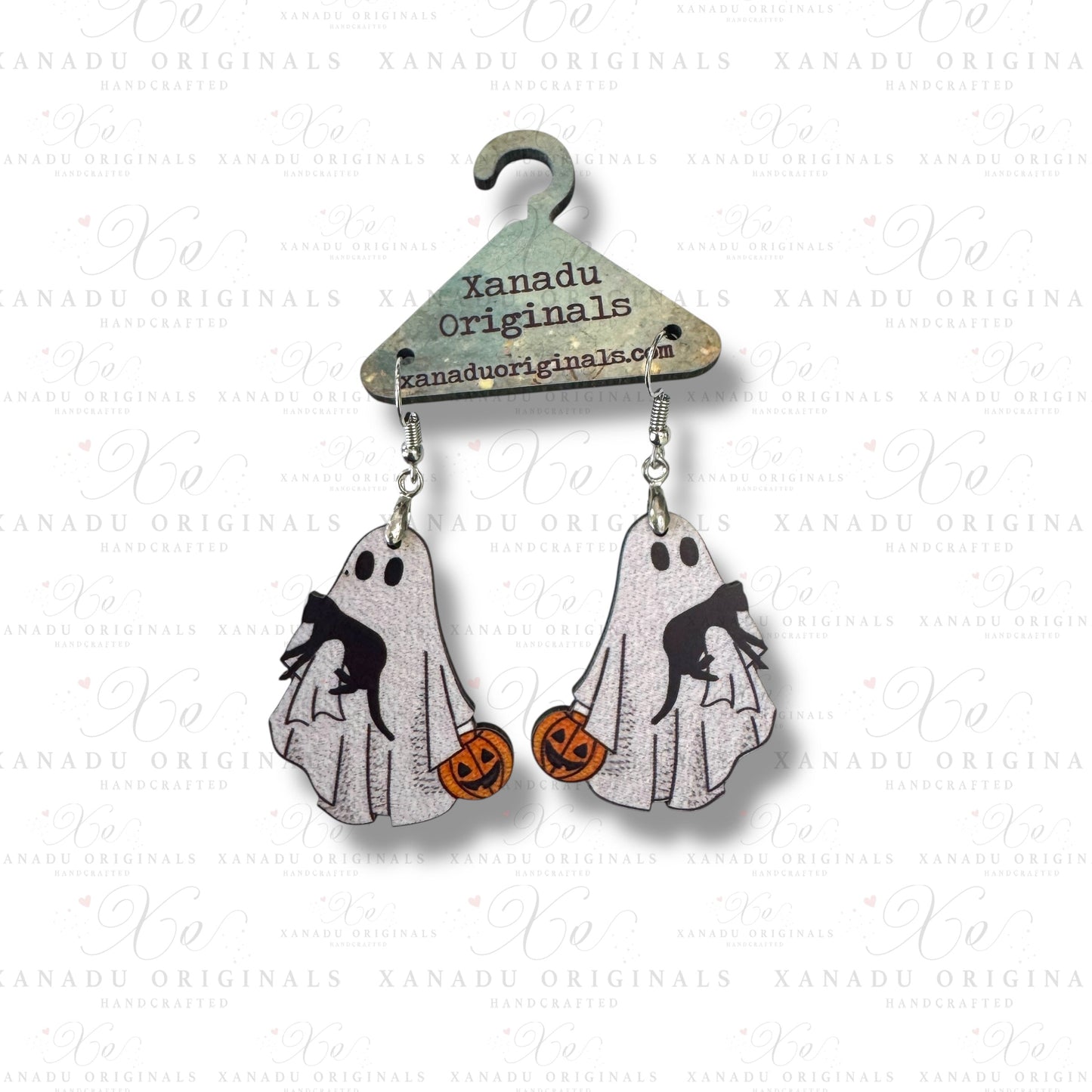 Ghost with Black Cat Earrings