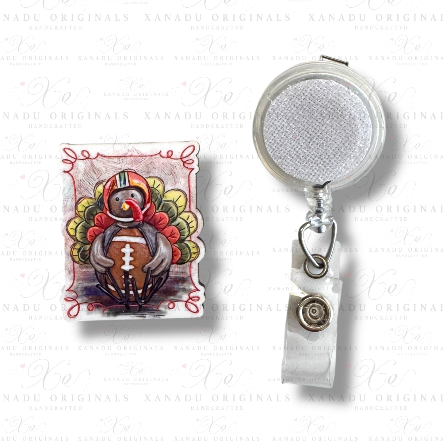Football Turkey Interchangeable Badge Button with Reel Option