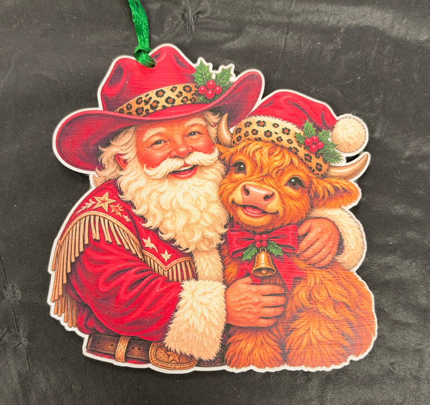 Santa and Highland Cow Ornament