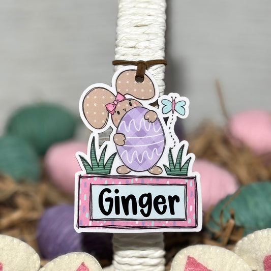 Girl Bunny with Egg Personalized Easter Basket Tag