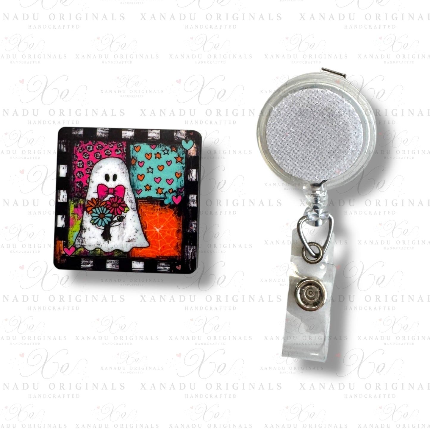 Poppy Flower Ghost Interchangeable Badge Button with Reel Option