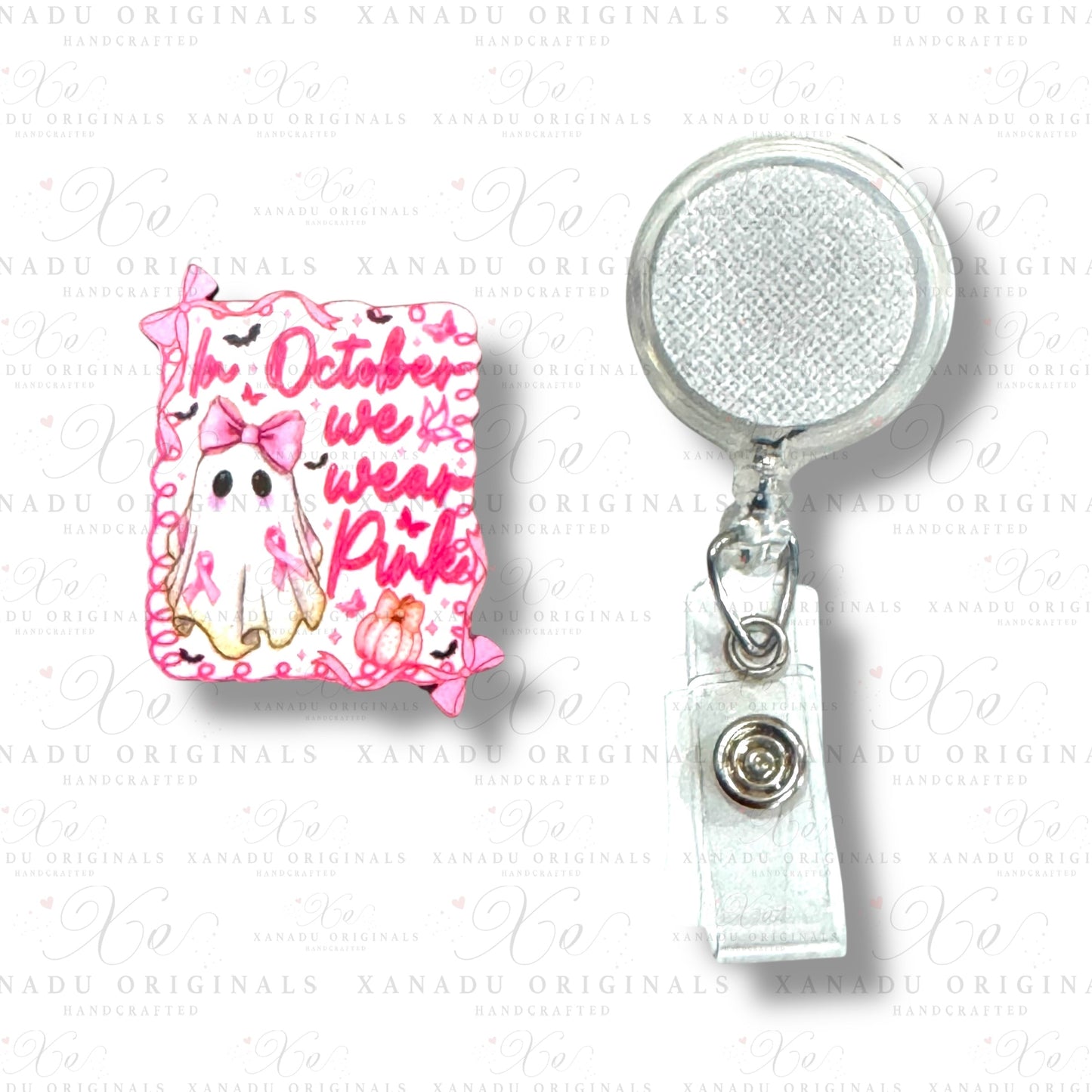 October We Wear Pink Interchangeable Badge Button with Reel Option