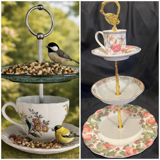 Come and Go Vintage Dish Tiered Bird Feeder or Tiered Tray Class $45 6-30-26 6:00-8:00