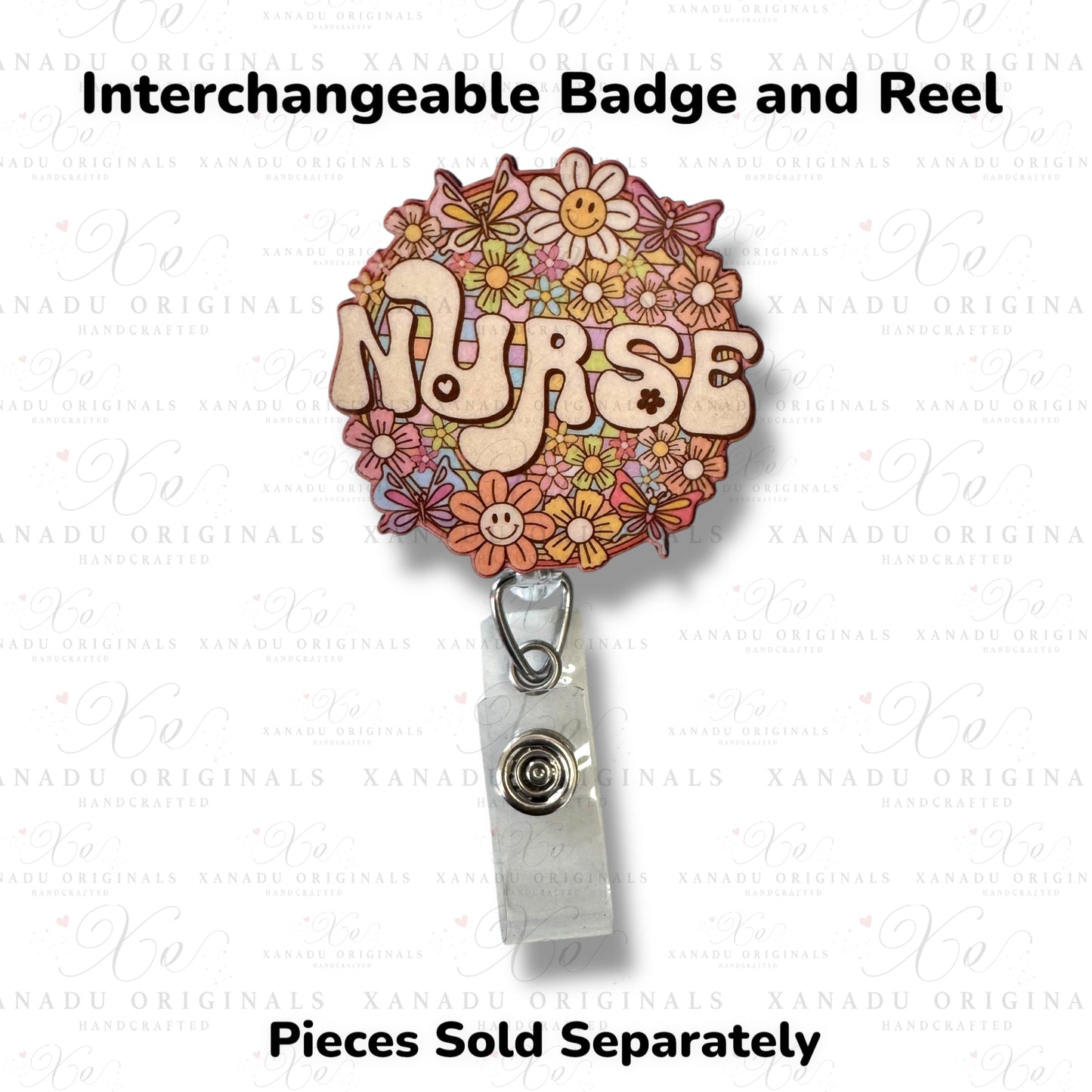 Nurse Retro Floral Interchangeable Badge Button with Reel Option