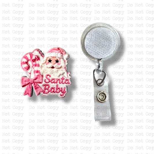 Santa Baby Pink Faux Fur Interchangeable Badge Button with Reel Option