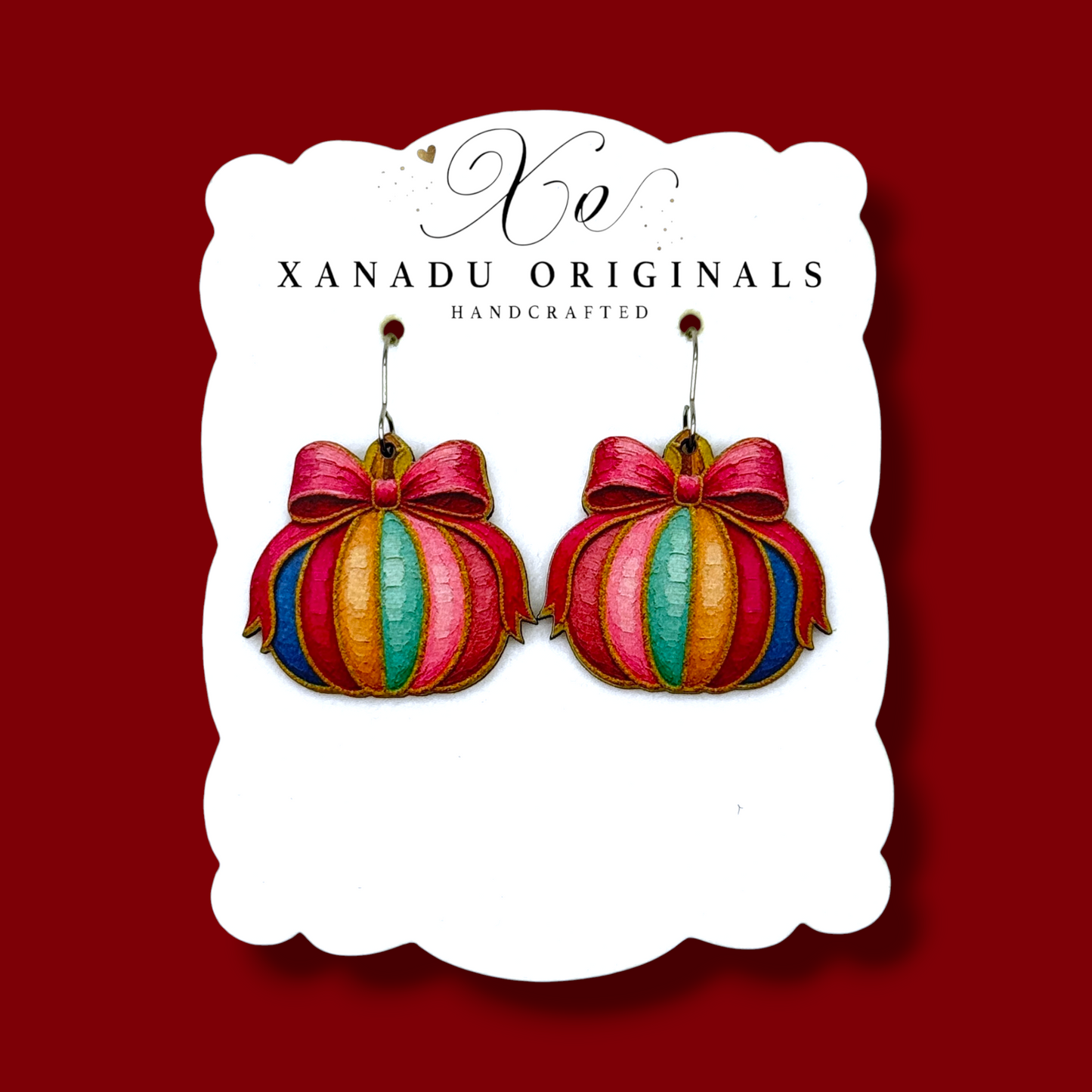 Impasto Painted Pumpkin Dangle Earrings
